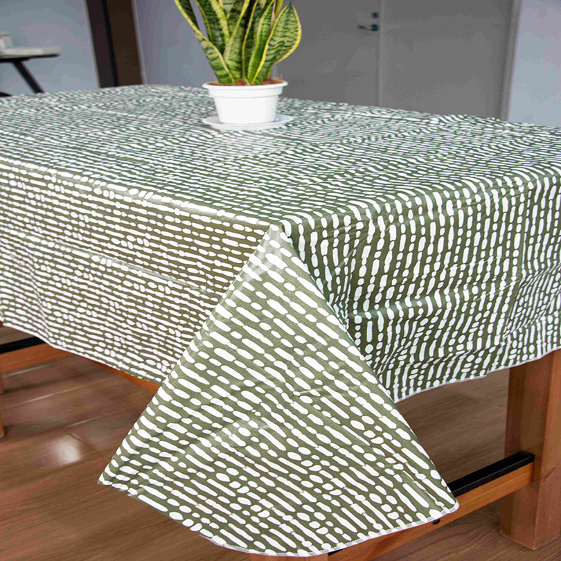 Green Striped Tablecloth - Waterproof - Customizable - Full Size