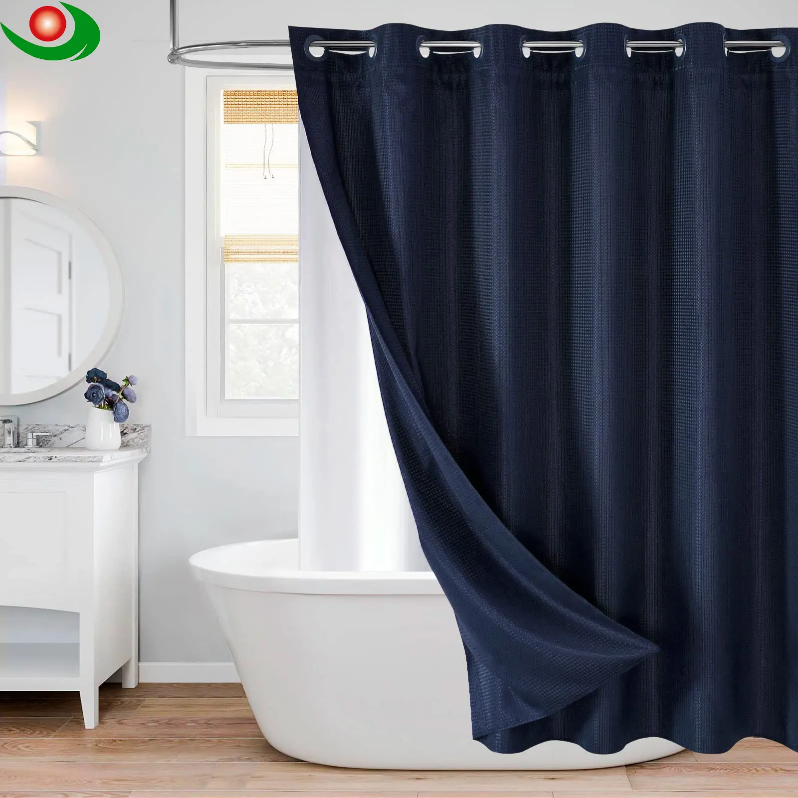 Jiayuan's Waffle Shower Curtain, Thick Weighted Fabric, Wrinkle and Rust Resistant, Classic Hotel Quality Design, Heavy Duty Long Curtains for Bathroom Showers, Bath Tubs